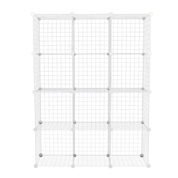 12 Cube Metal Wire Storage Cabinet - White
