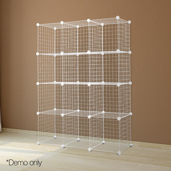12 Cube Metal Wire Storage Cabinet - White