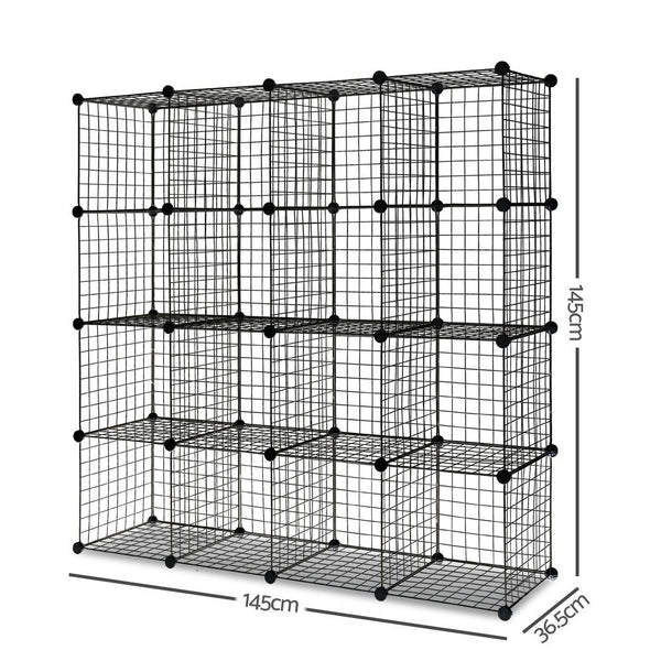 16 Cube Metal Wire Storage Cabinet - Black