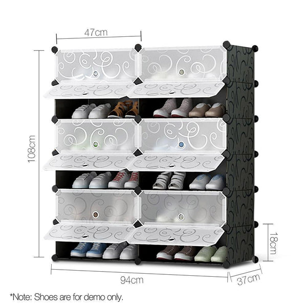 12 Cube Diy Stackable Shoe Rack Storage Cabinet - Black & White - Home & Garden Storage