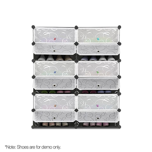 12 Cube Diy Stackable Shoe Rack Storage Cabinet - Black & White - Home & Garden Storage