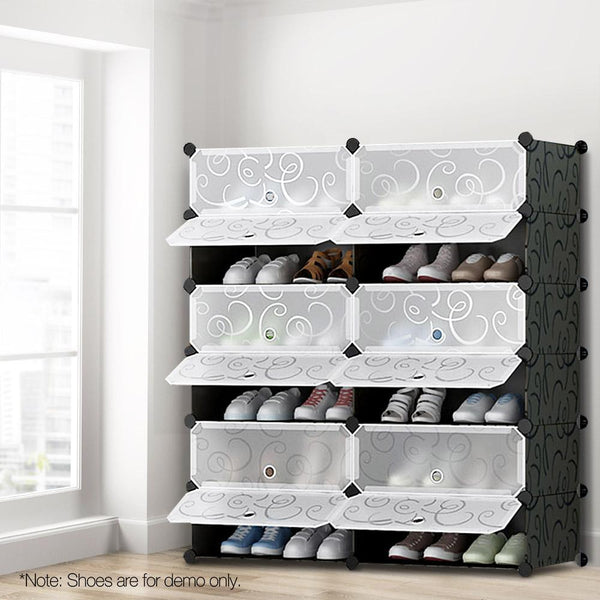 12 Cube Diy Stackable Shoe Rack Storage Cabinet - Black & White - Home & Garden Storage
