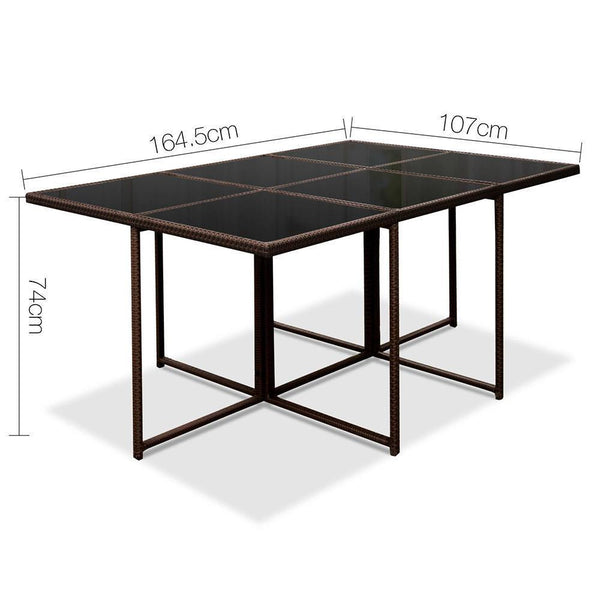 11 Piece Pe Wicker Outdoor Rattan Dining Set - Brown - Furniture Dining