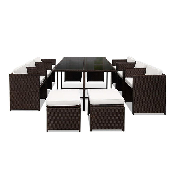 11 Piece Pe Wicker Outdoor Rattan Dining Set - Brown - Furniture Dining