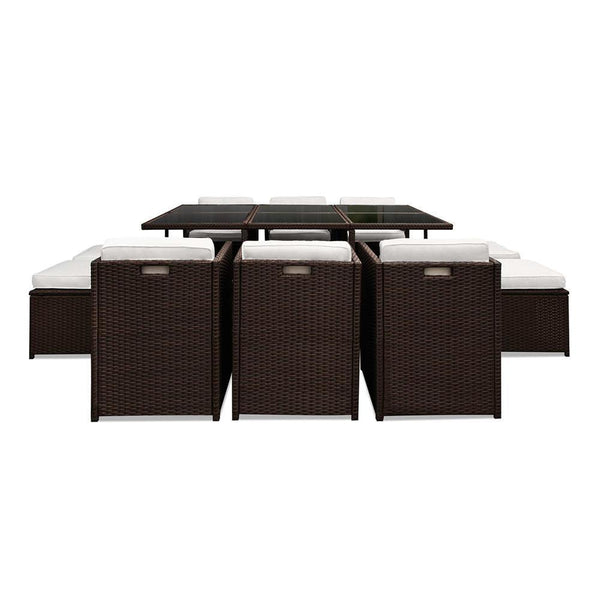 11 Piece Pe Wicker Outdoor Rattan Dining Set - Brown - Furniture Dining