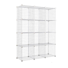 12 Cube Metal Wire Storage Cabinet - White