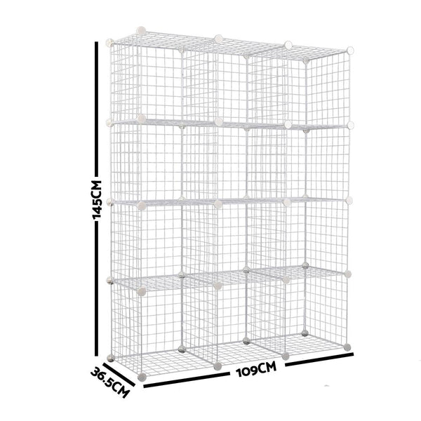 12 Cube Metal Wire Storage Cabinet - White