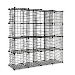 16 Cube Metal Wire Storage Cabinet - Black