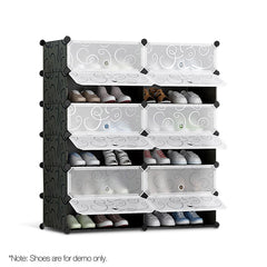 12 Cube DIY Stackable Shoe Rack Storage Cabinet - Black & White