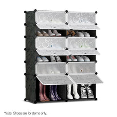 12 Cube Stackable Shoe Rack Storage Cabinet - Black & White
