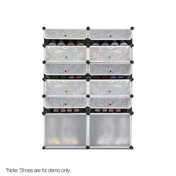 12 Cube Stackable Shoe Rack Storage Cabinet - Black & White - Home & Garden Storage