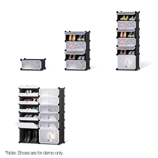 12 Cube Stackable Shoe Rack Storage Cabinet - Black & White - Home & Garden Storage