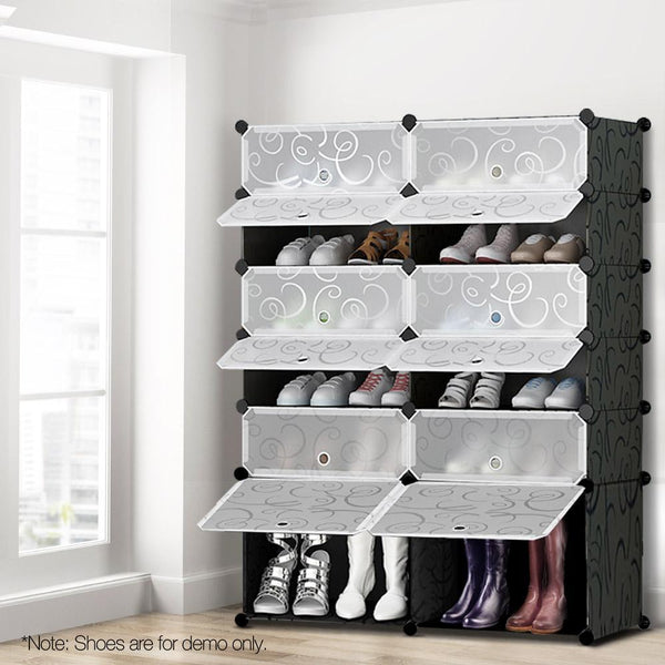12 Cube Stackable Shoe Rack Storage Cabinet - Black & White - Home & Garden Storage