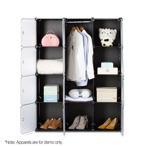 12 Cube Portable Storage Cabinet Wardrobe - Black