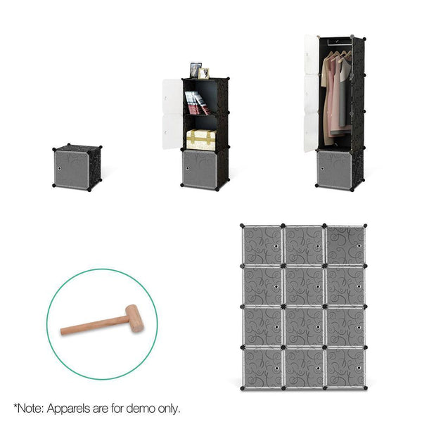 12 Cube Portable Storage Cabinet Wardrobe - Black