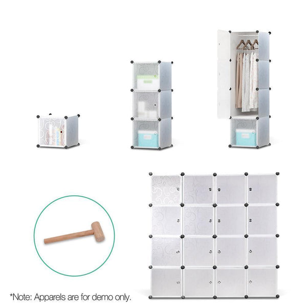 16 Cube Portable Storage Cabinet Wardrobe - White
