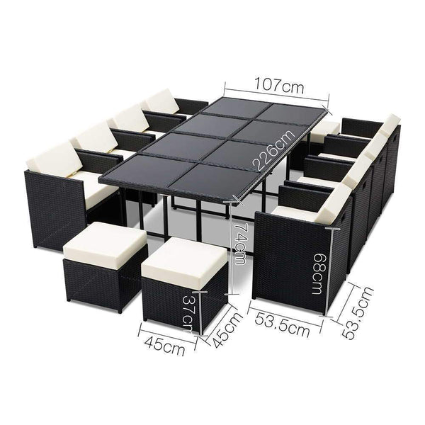 13 Piece Wicker Rhattan Outdoor Furniture Dining Table Set - Furniture Dining