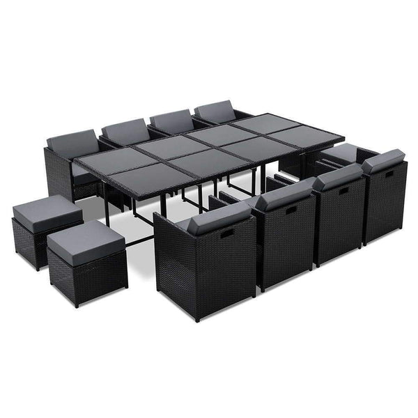 13 Piece Wicker Rhattan Outdoor Furniture Dining Table Set - Furniture Dining