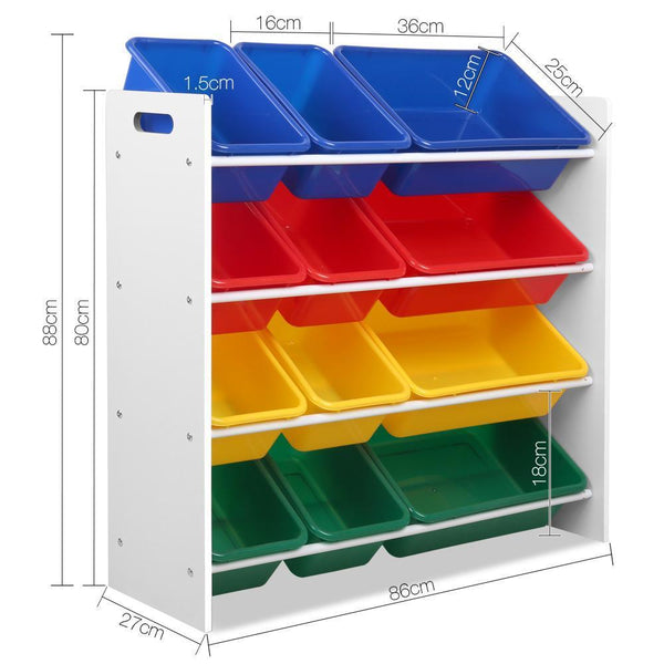 12 Bin Toy Organiser Storage Rack - Furniture Living Room