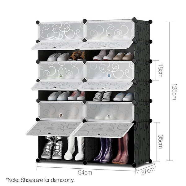 12 Cube Stackable Shoe Rack Storage Cabinet - Black & White - Home & Garden Storage