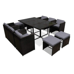11 Piece PE Wicker Outdoor Rattan Dining Set - Black